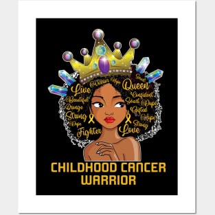 Black Women Afro Ribbon Gold Childhood Cancer Warrior Posters and Art